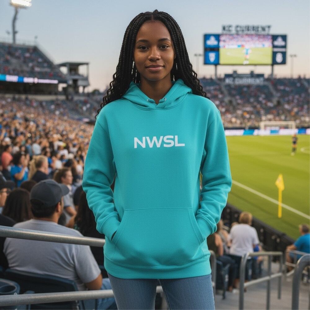 NWSL KC Current Women's Teal Hoodie Sweatshirt Size Medium NWT Long Sleeve